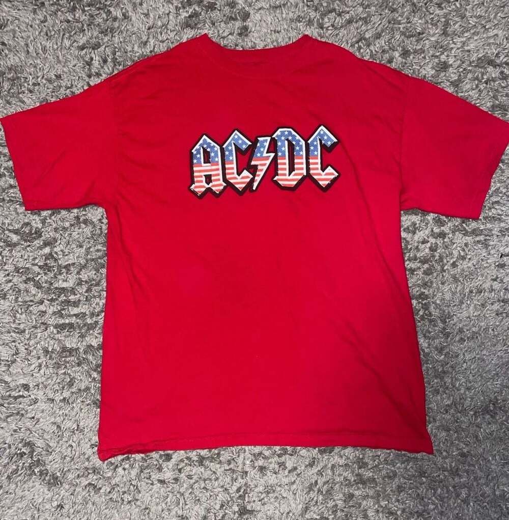 AC/DC Red American Flag Logo Graphic T-Shirt Size XL